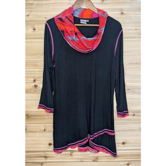 Parsley & Sage Top Womens Medium Black with Red Cowl Neck Art Blouse - Picture 1 of 9